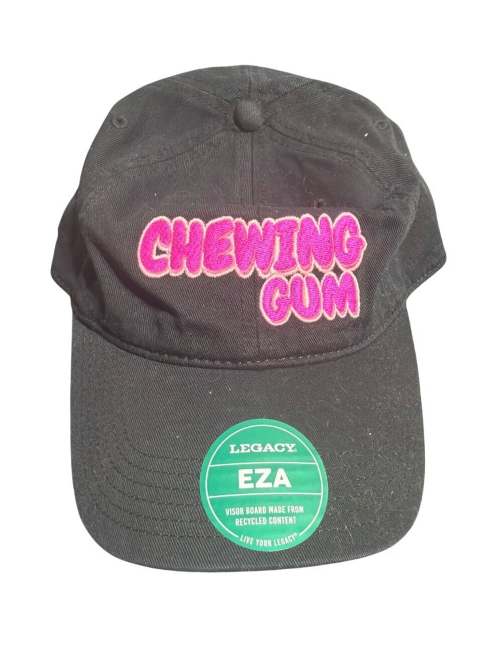 Legacy EZA Black Embroidered Chewing Gum Baseball Cap Hat Pink Adj Buckle NWT